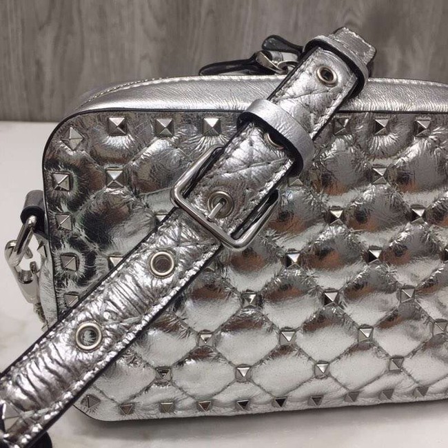 VALENTINO Rockstud leather camera cross-body bag 57367 silver