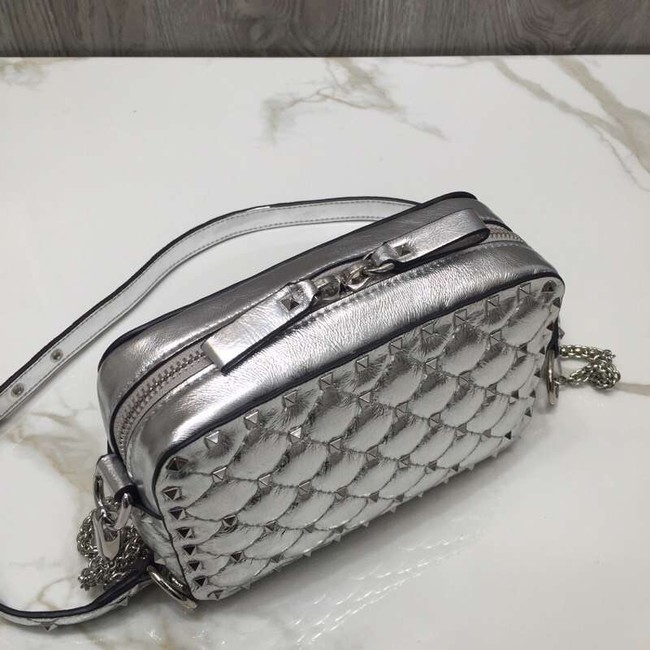 VALENTINO Rockstud leather camera cross-body bag 57367 silver