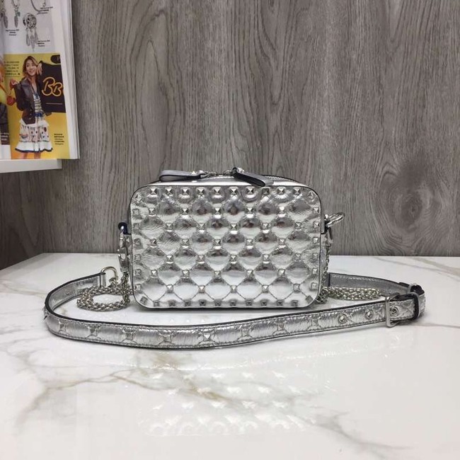 VALENTINO Rockstud leather camera cross-body bag 57367 silver