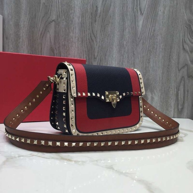 VALENTINO Rockstud grained leather messenger 0936B Black&red&white