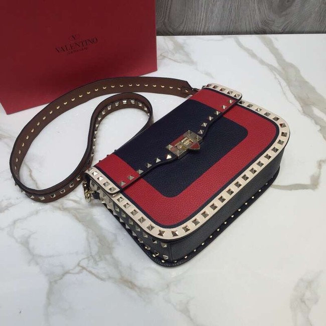 VALENTINO Rockstud grained leather messenger 0936B Black&red&white