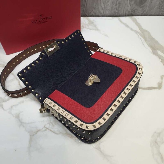 VALENTINO Rockstud grained leather messenger 0936B Black&red&white