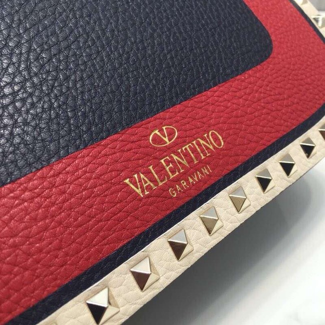 VALENTINO Rockstud grained leather messenger 0936B Black&red&white