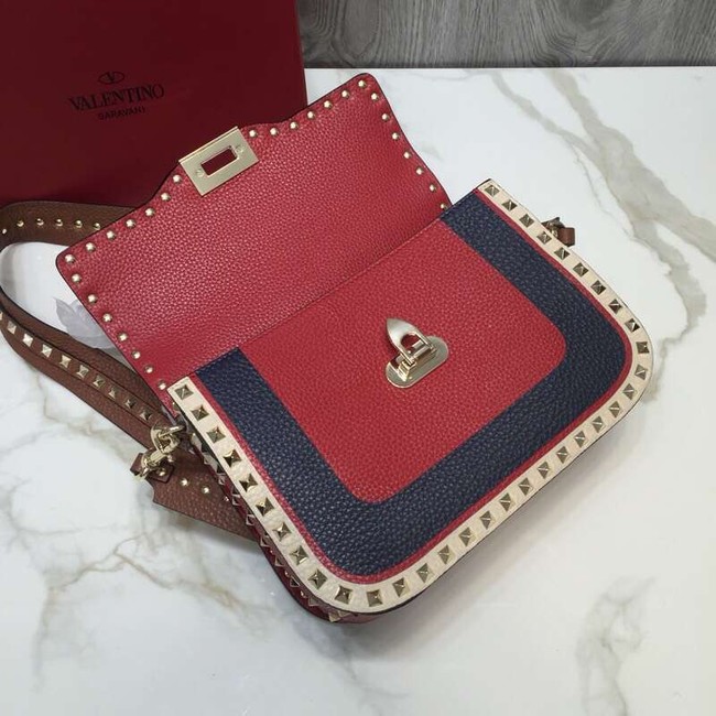 VALENTINO Rockstud grained leather messenger 0937B Black&red&white