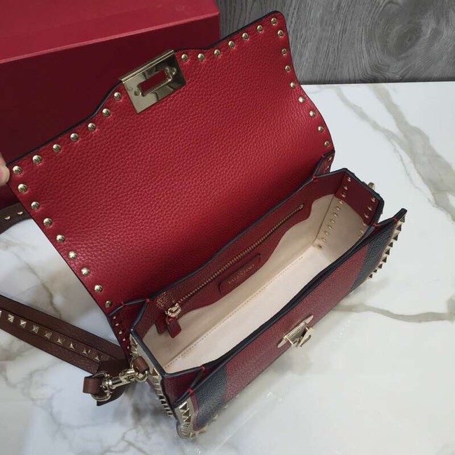 VALENTINO Rockstud grained leather messenger 0937B Black&red&white