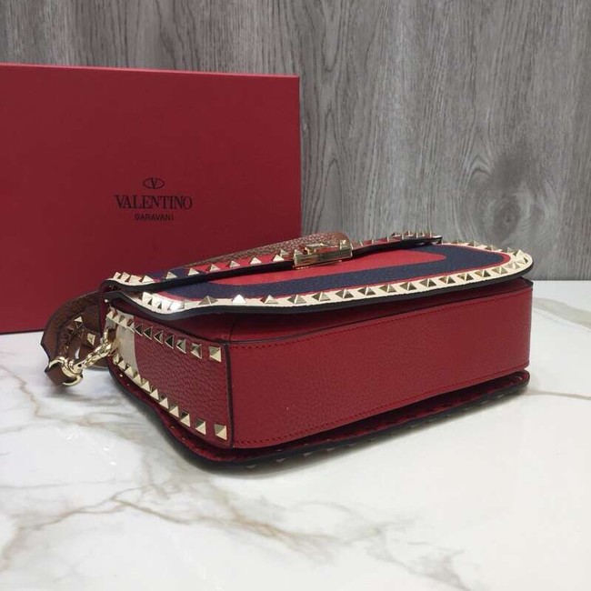 VALENTINO Rockstud grained leather messenger 0937B Black&red&white