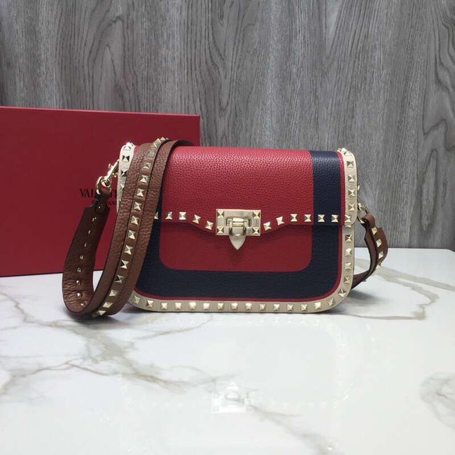 VALENTINO Rockstud grained leather messenger 0937B Black&red&white