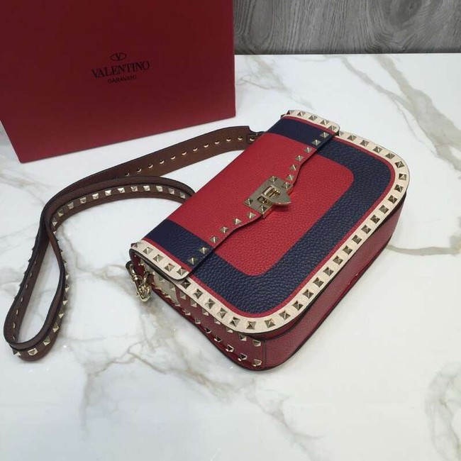 VALENTINO Rockstud grained leather messenger 0937B Black&red&white