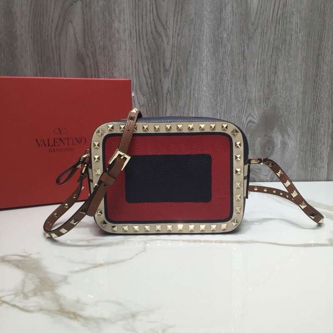 VALENTINO Rockstud leather camera cross-body bag 2855 Black&red&white