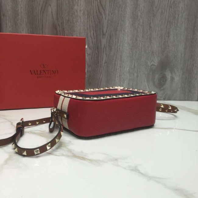 VALENTINO Rockstud leather camera cross-body bag 2856 Black&red&white