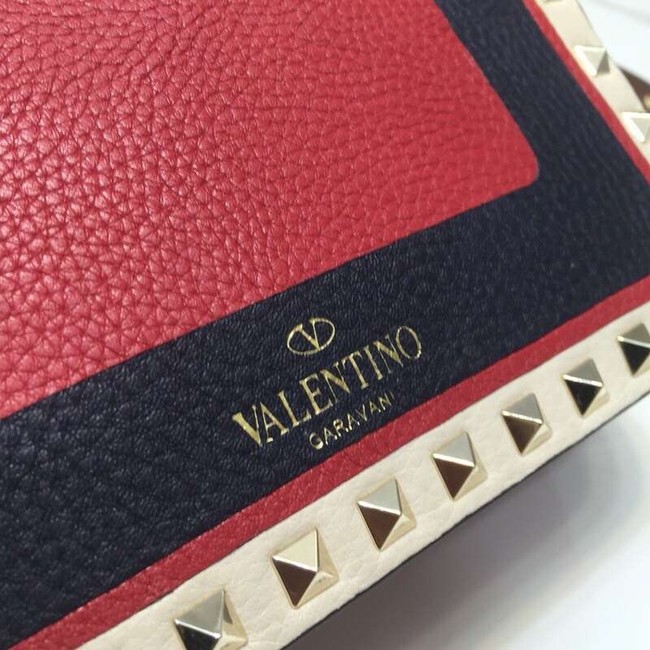 VALENTINO Rockstud leather camera cross-body bag 2856 Black&red&white