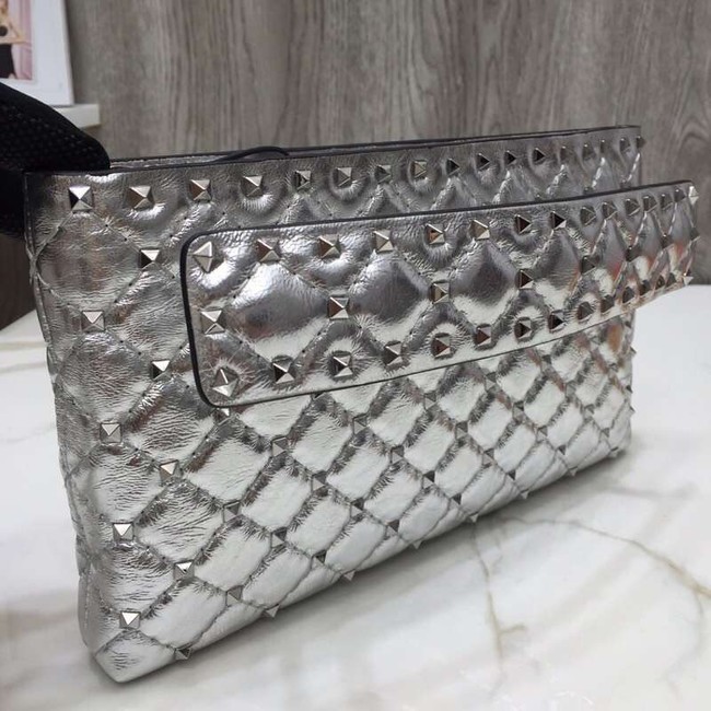 VALENTINO leather clutch 0125 silver