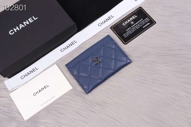 Chanel classic card holder Grained Calfskin & Gold-Tone Metal A31510 blue