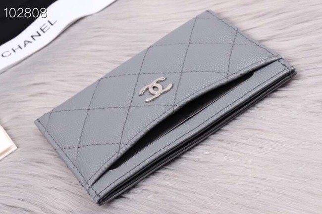 Chanel classic card holder Grained Calfskin & Gold-Tone Metal A31510 grey