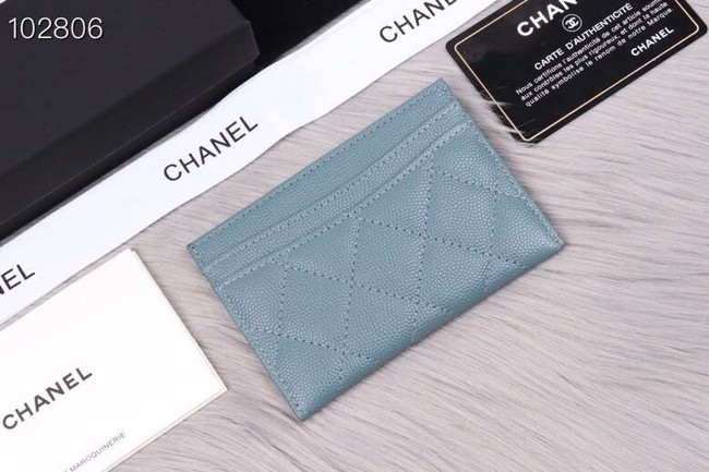 Chanel classic card holder Grained Calfskin & Gold-Tone Metal A31510 light blue