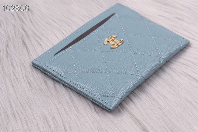 Chanel classic card holder Grained Calfskin & Gold-Tone Metal A31510 light blue