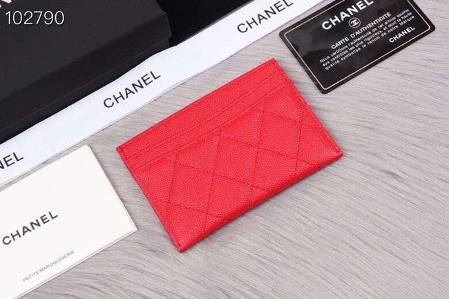 Chanel classic card holder Grained Calfskin & Gold-Tone Metal A31510 red