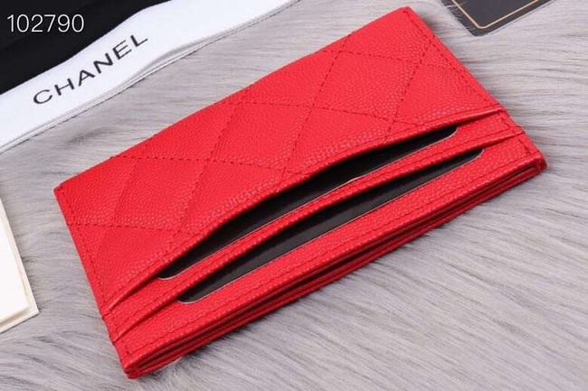 Chanel classic card holder Grained Calfskin & Gold-Tone Metal A31510 red