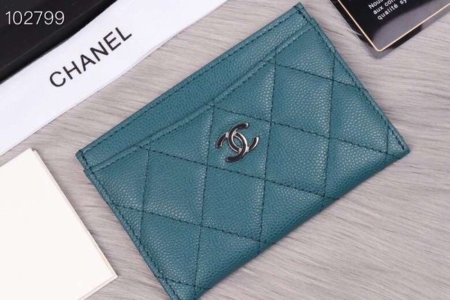 Chanel classic card holder Grained Calfskin & Gold-Tone Metal A31510 sky blue