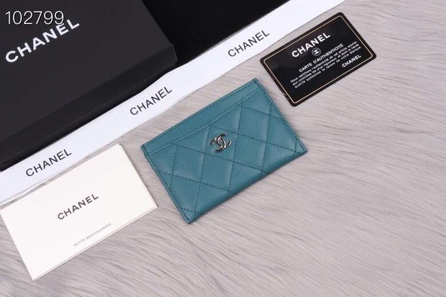 Chanel classic card holder Grained Calfskin & Gold-Tone Metal A31510 sky blue