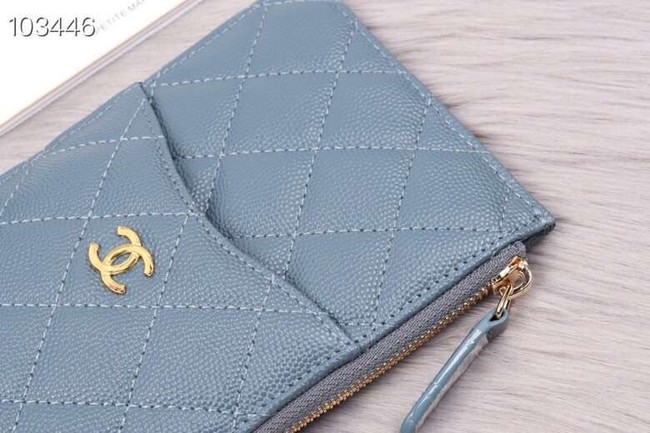 Chanel classic pouch Grained Calfskin& Gold-Tone Metal A84402 light blue