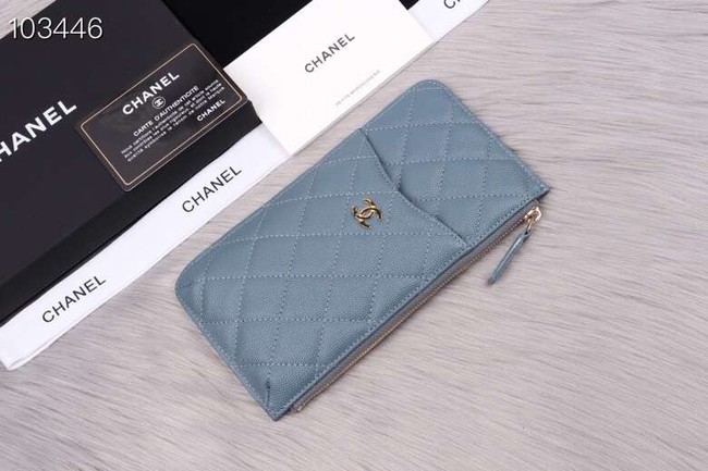 Chanel classic pouch Grained Calfskin& Gold-Tone Metal A84402 light blue