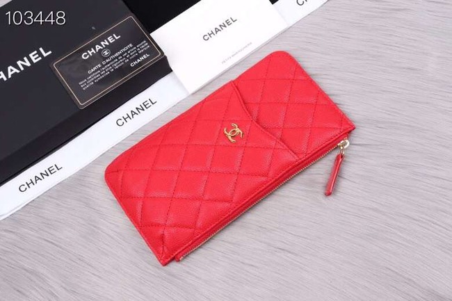 Chanel classic pouch Grained Calfskin& Gold-Tone Metal A84402 red