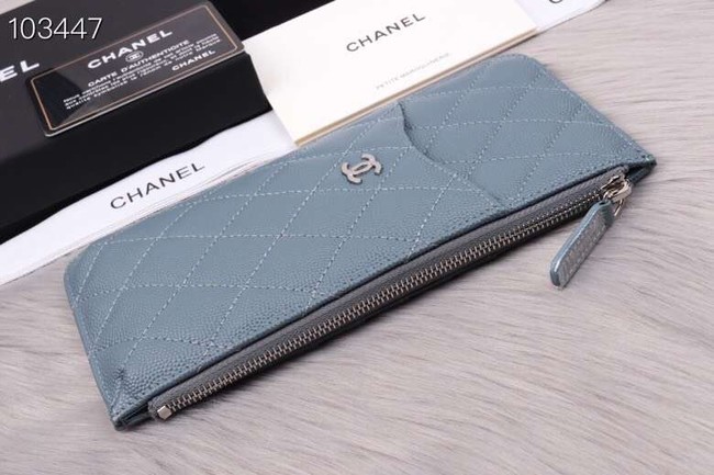 Chanel classic pouch Grained Calfskin& silver-Tone Metal A84402 light blue