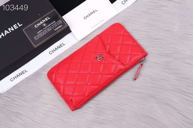 Chanel classic pouch Grained Calfskin& silver-Tone Metal A84402 red