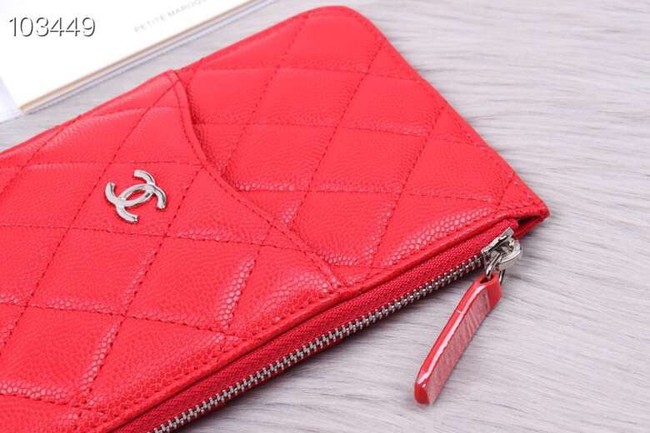 Chanel classic pouch Grained Calfskin& silver-Tone Metal A84402 red