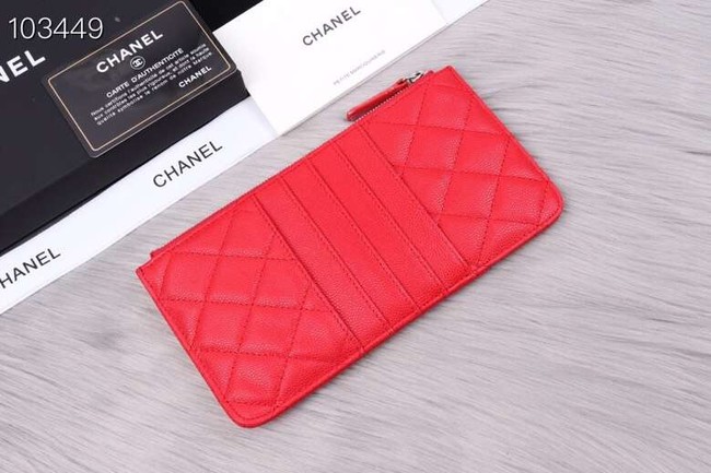 Chanel classic pouch Grained Calfskin& silver-Tone Metal A84402 red