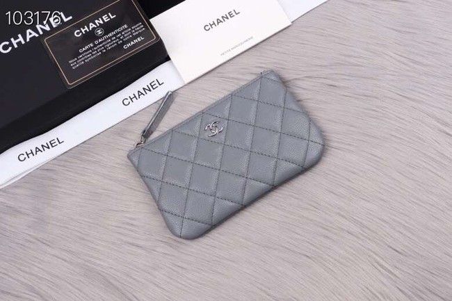 Chanel classic small pouch Grained Calfskin& silver-Tone Metal A82365 grey