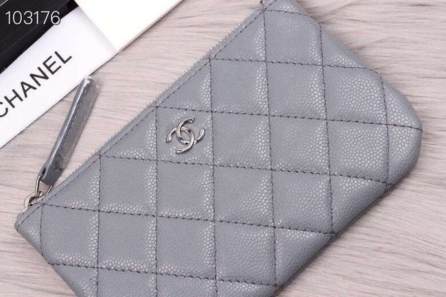 Chanel classic small pouch Grained Calfskin& silver-Tone Metal A82365 grey