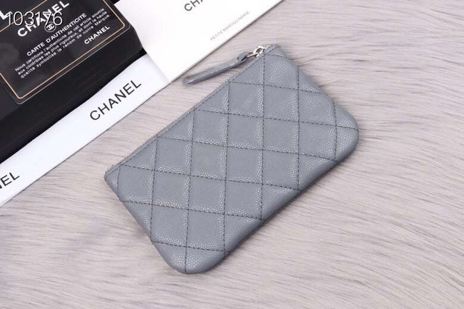 Chanel classic small pouch Grained Calfskin& silver-Tone Metal A82365 grey