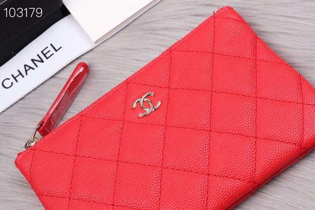 Chanel classic small pouch Grained Calfskin& silver-Tone Metal A82365 red