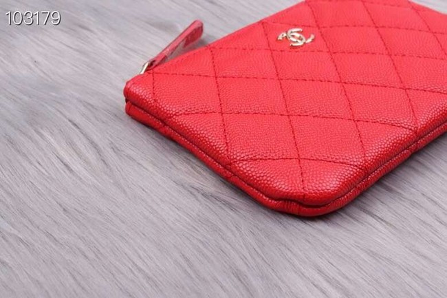 Chanel classic small pouch Grained Calfskin& silver-Tone Metal A82365 red