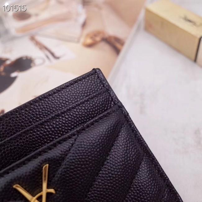 SAINT LAURENT Monogram leather card holder 88337 Gold-Tone Metal Black