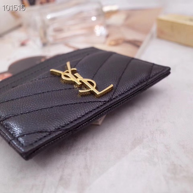 SAINT LAURENT Monogram leather card holder 88337 Gold-Tone Metal Black