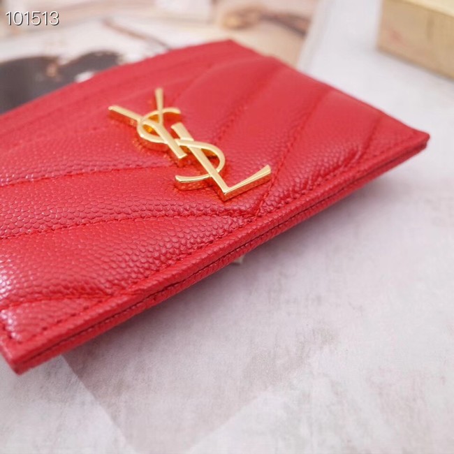 SAINT LAURENT Monogram leather card holder 88337 Gold-Tone Metal red