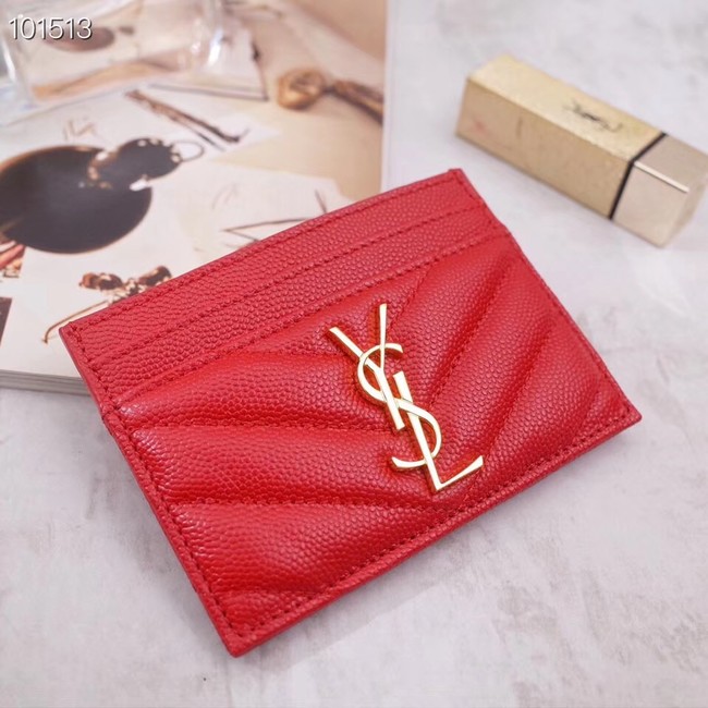 SAINT LAURENT Monogram leather card holder 88337 Gold-Tone Metal red