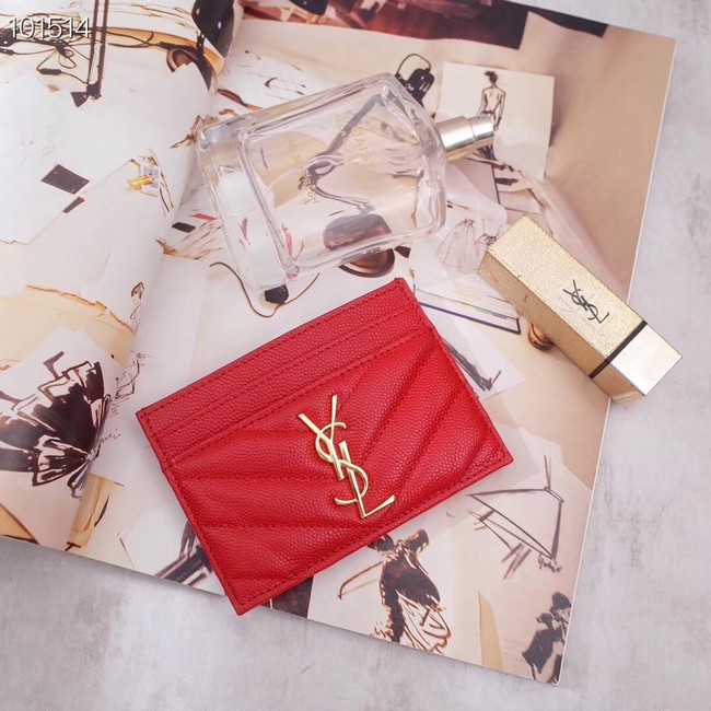 SAINT LAURENT Monogram leather card holder 88337 Gold-Tone Metal red