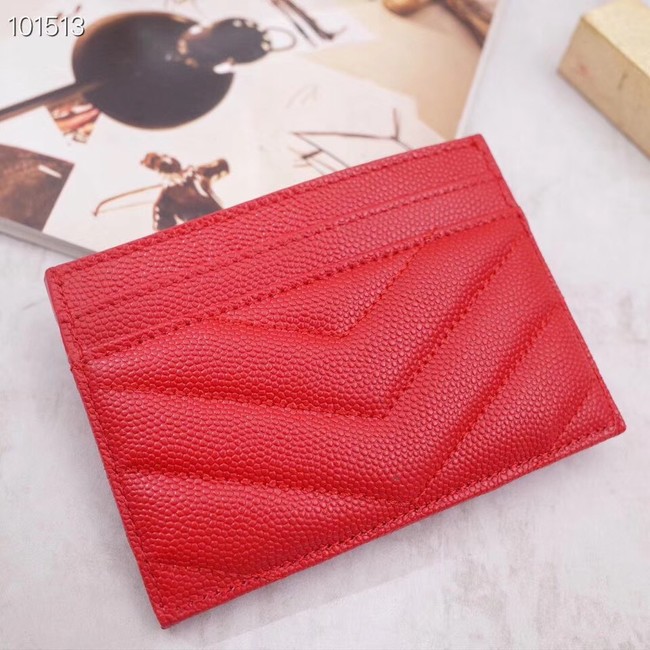 SAINT LAURENT Monogram leather card holder 88337 Gold-Tone Metal red