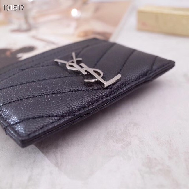 SAINT LAURENT Monogram leather card holder 88337 black Silver-Tone Metal