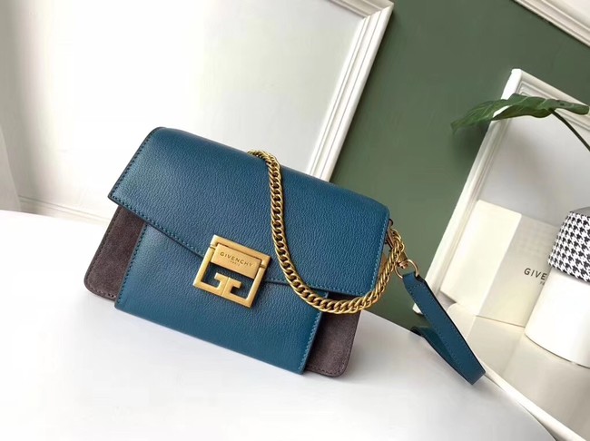 GIVENCHY GV3 leather and suede shoulder bag 9989 blue