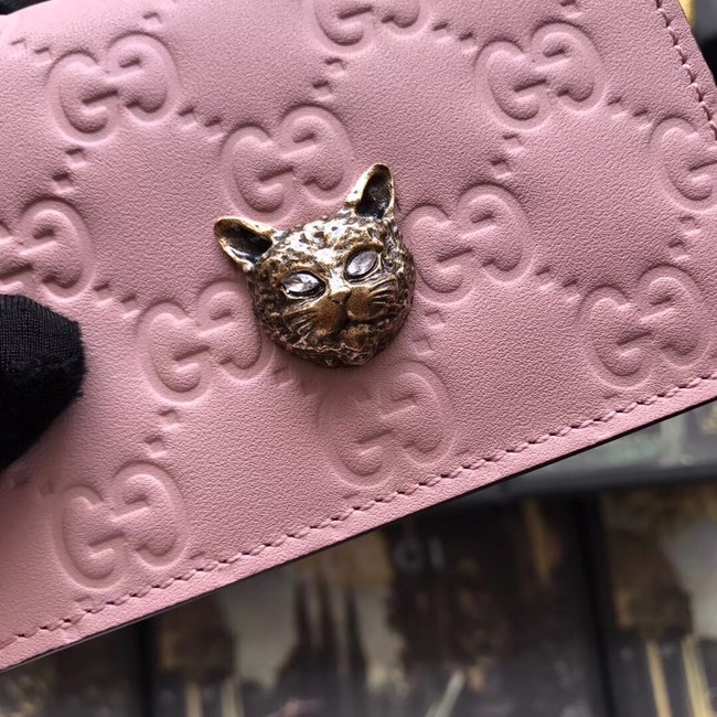 Gucci Signature card case with cat 548057 Pink