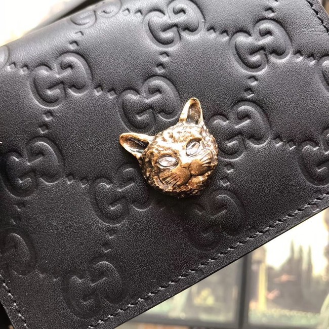 Gucci Signature card case with cat 548057 black