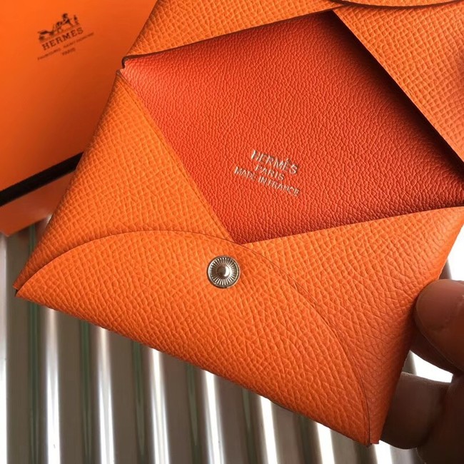 Hermes Bastia Epsom card case H0369 orange