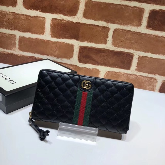 Gucci Leather zip around wallet with Double G 536450 Black