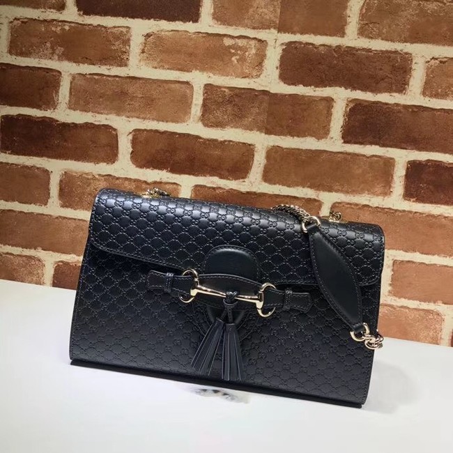 Gucci GG Leather Shoulder Bag 449635 black