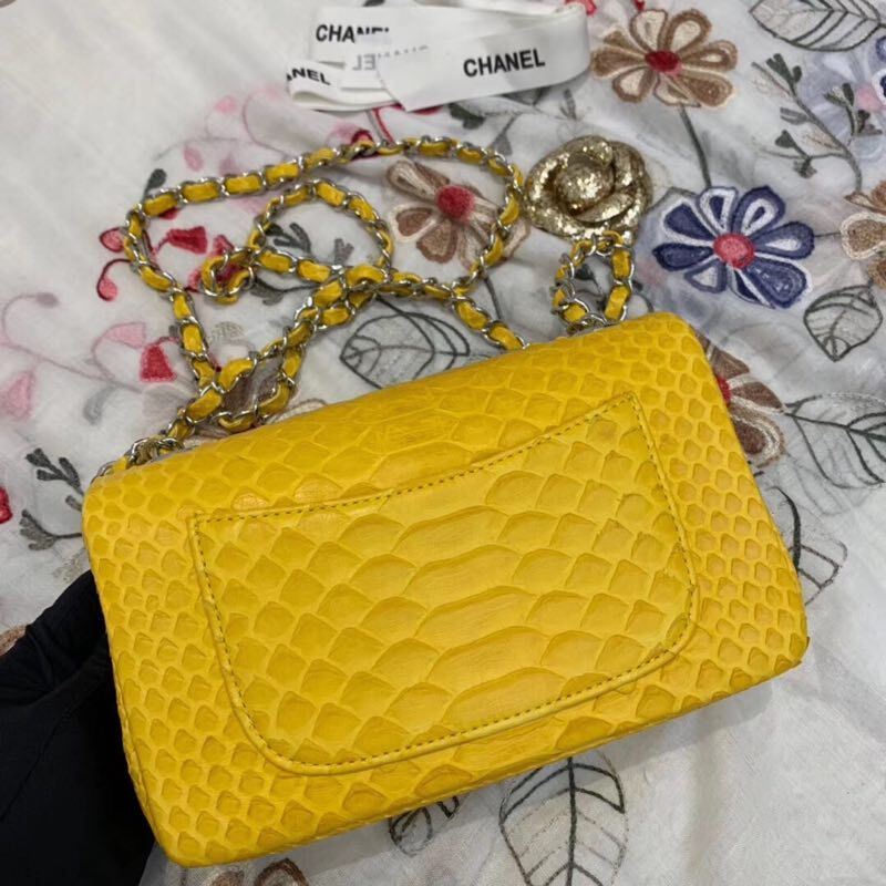 Chanel Mini Flap Bag Original Python & Gold-Tone Metal A69900 Yellow